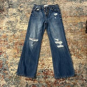 KanCan Distressed Wide Leg Blue Jeans